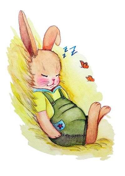 ilustración infantil conejito durmiendo pajar