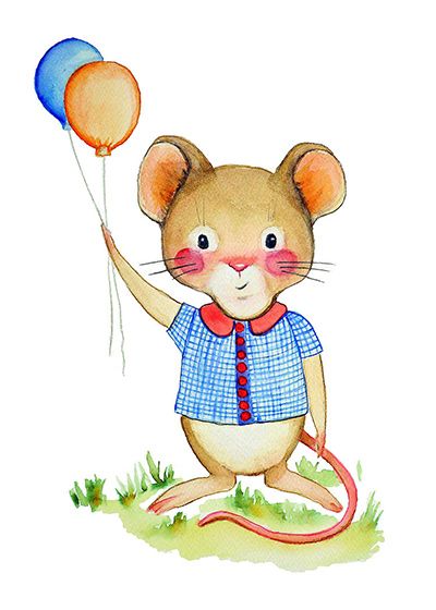 ilustración infantil ratoncito con globos