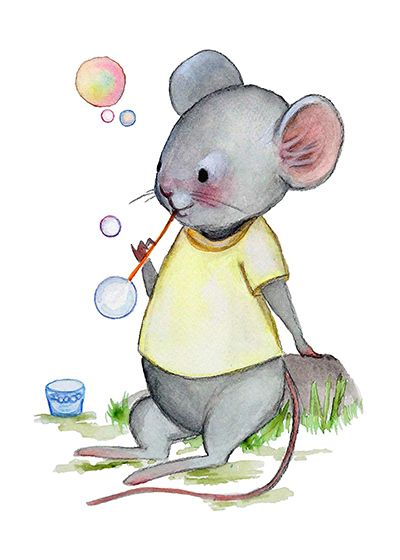 ilustración infantil ratoncito pompas de jabón