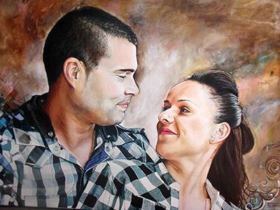 pintura realista retrato pareja