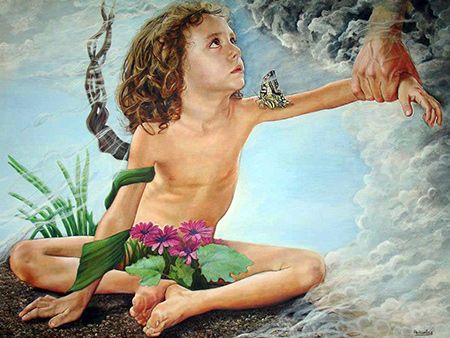 pintura realista surrealista niño