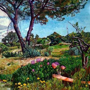 Pintura de paisajes con flores