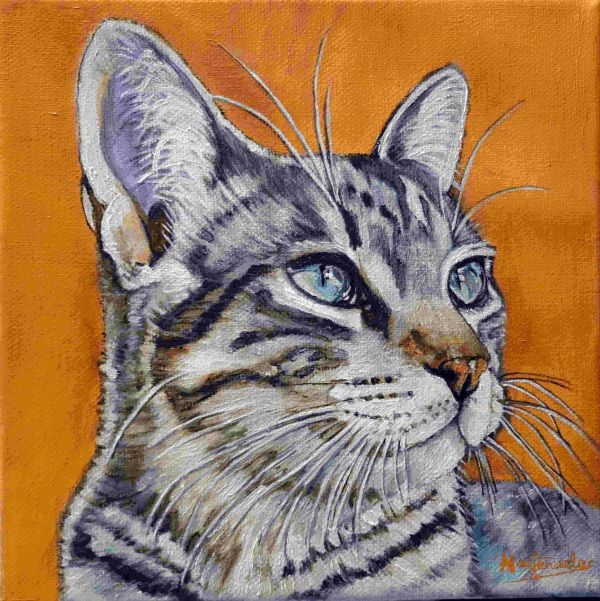 mini-pintura-retrato-gato-romano.jpg pintura en pequeño formato de retrato de gato . Disponible en tienda online Macarena Art